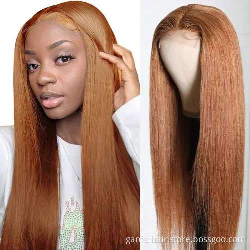 premium raw malaysian blonde 28 Inch Long Straight Brown 4*4Transparent Lace Highlighted Human Hair Wigs 12a  Hot sale products